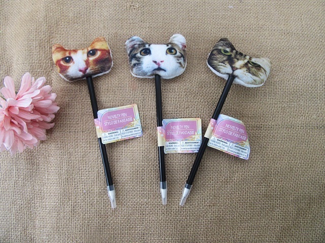 12Pcs Funny Cat Head Topper Blue Ink Ball Point Pens School 12Pcs Funny Cat Head Topper Blue Ink Ball Point Pens School