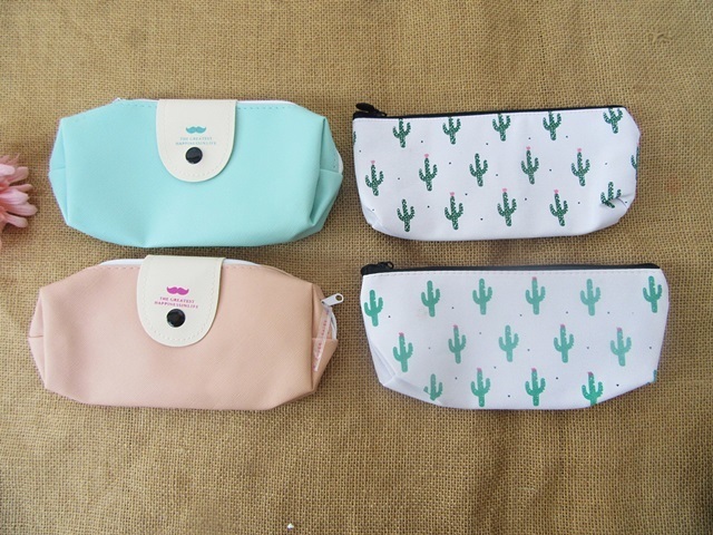 (image for) 6Pcs PU Leather Cute Pencil Case Zipper Bag Storage Travel Bags