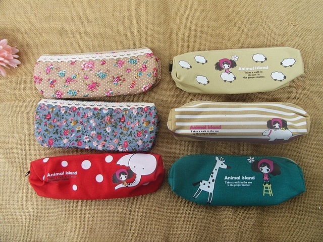 6Pcs Cotton Pencil Case Zipper Bag Makeup Bag Home Office - Click Image to Close