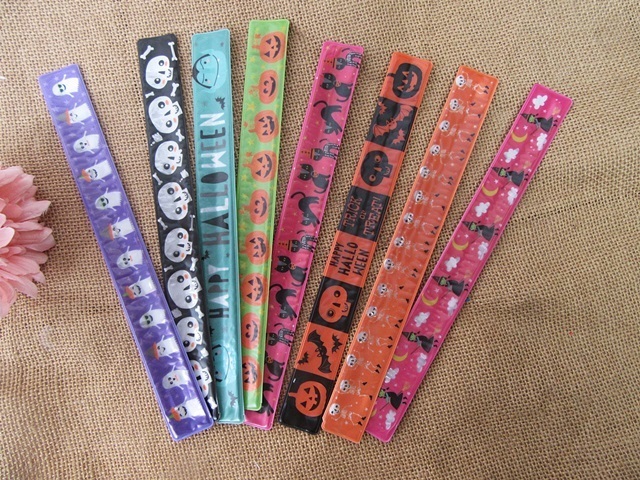 50 Halloween Theme Reflective Magic Ruler Slap Band Bracelets 50 Halloween Theme Reflective Magic Ruler Slap Band Bracelets