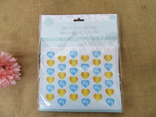 4Pack x 6 Baby Shower It's A Boy Blue Heart String 213.3cm Party 4Pack x 6 Baby Shower It's A Boy Blue Heart String 213.3cm Party