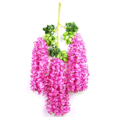 12Pc Pink Artificial Silk Hanging Flower Garland Vine Wisteria - Click Image to Close
