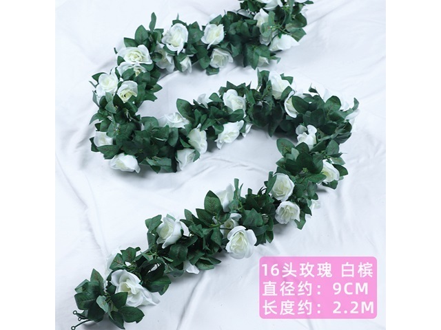 1Pc 16 Flower Head Artificial Rose Leaf Garland Vine String - Click Image to Close