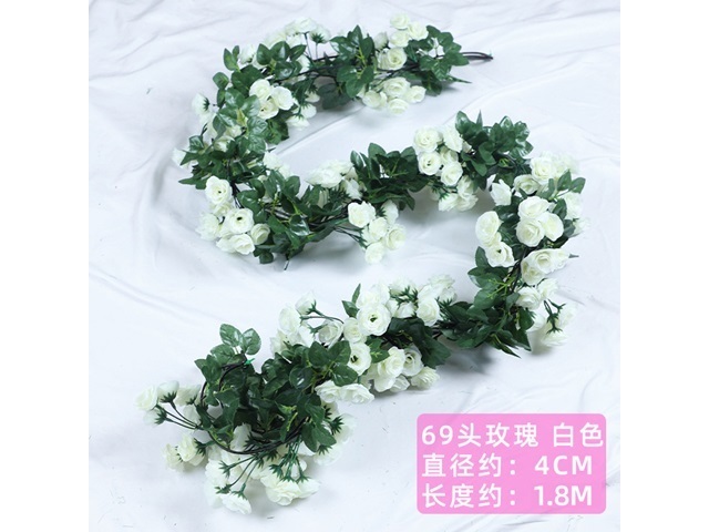 1Pc 69 Flower Head Artificial Rose Leaf Garland Vine String - Click Image to Close