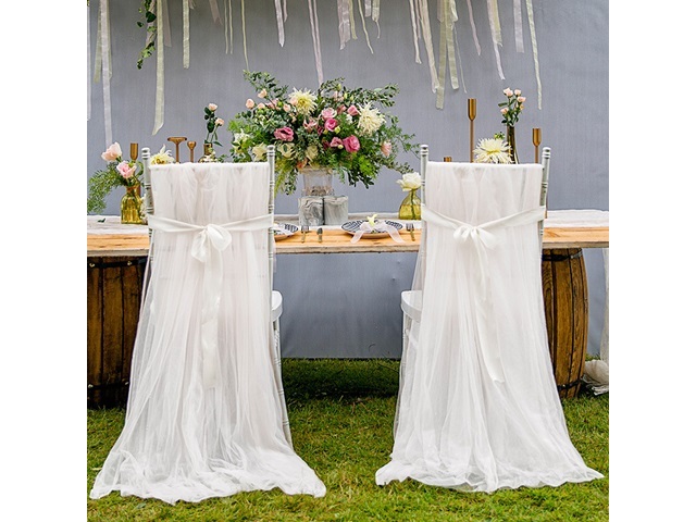 1Pc White Long Tutu Gauze Chair Cover Wedding Venue Banquet