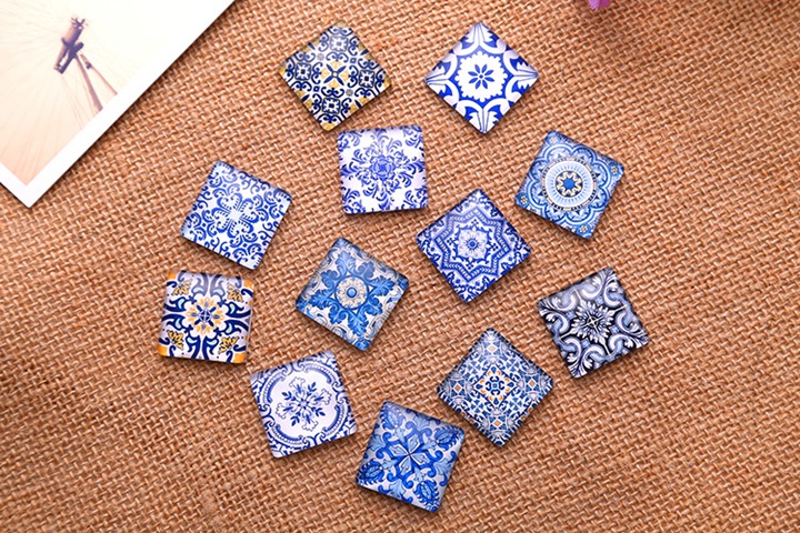 50Pcs Square Cube Various Design Cabochon Tiles Beads 25mm Dia - Click Image to Close