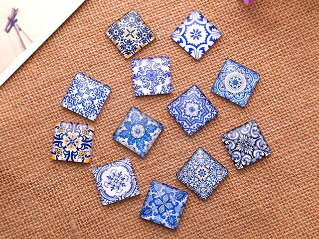 100Pcs Square Cube Various Design Cabochon Tiles Beads 15mm Dia 100Pcs Square Cube Various Design Cabochon Tiles Beads 15mm Dia