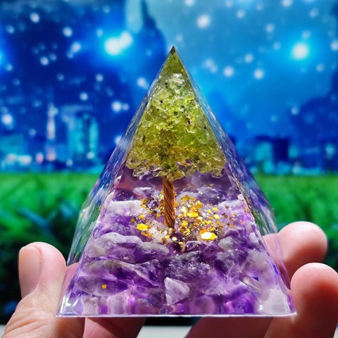 1Pc Amethyst Crystal Pyramid Life Tree Chakra Energy Orgone - Click Image to Close