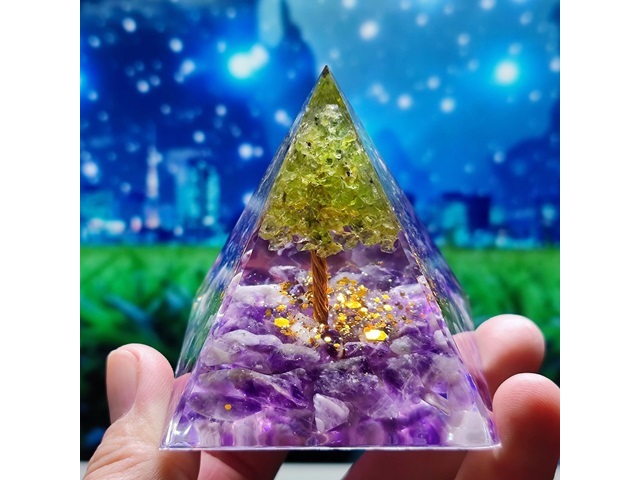 1Pc Amethyst Crystal Pyramid Life Tree Chakra Energy Orgone - Click Image to Close