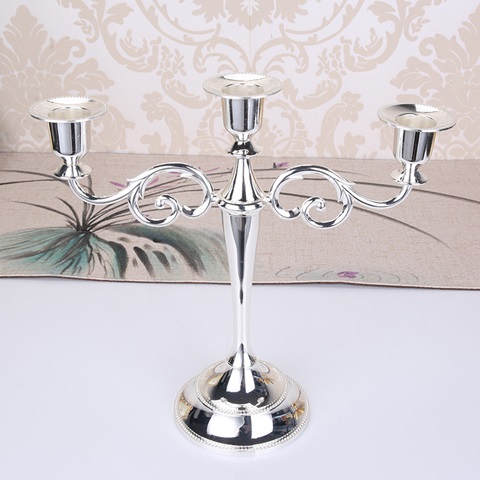 1Set Silver 3 Arms Candle Holder Candelabra Candlestick Wedding - Click Image to Close
