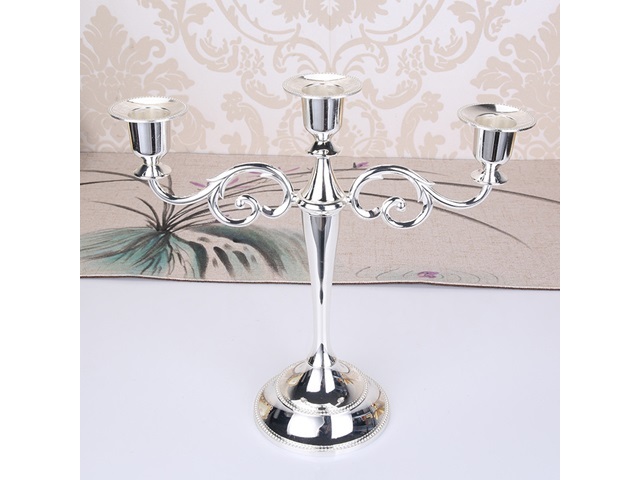 1Set Silver 3 Arms Candle Holder Candelabra Candlestick Wedding - Click Image to Close