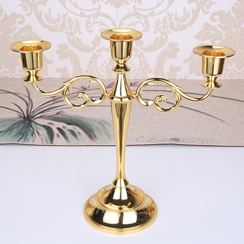 1Set Golden 3 Arms Candle Holder Candelabra Candlestick Wedding - Click Image to Close