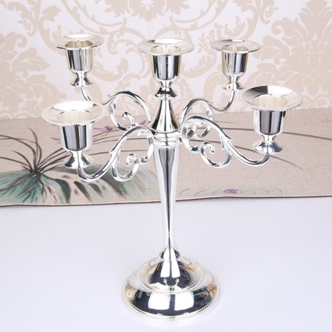 1Set Silver 5 Arms Candle Holder Candelabra Candlestick Wedding - Click Image to Close