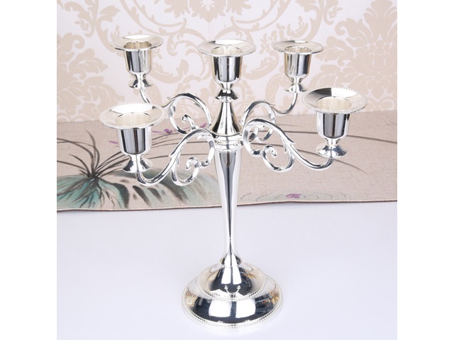 1Set Silver 5 Arms Candle Holder Candelabra Candlestick Wedding - Click Image to Close