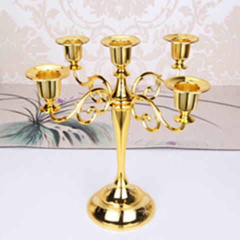1Set Golden 5 Arms Candle Holder Candelabra Candlestick Wedding - Click Image to Close