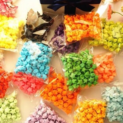 5Packs x 100pcs Assembled Up Origami Lucky Star Mixed Color - Click Image to Close