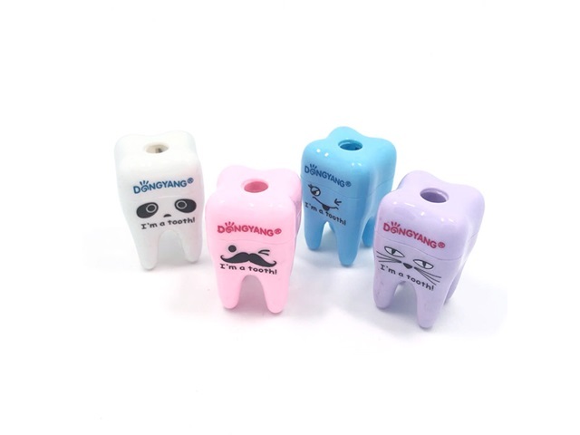 12Pcs Lovely Tooth Single Hole Pencil Sharpener Mixed Color - Click Image to Close