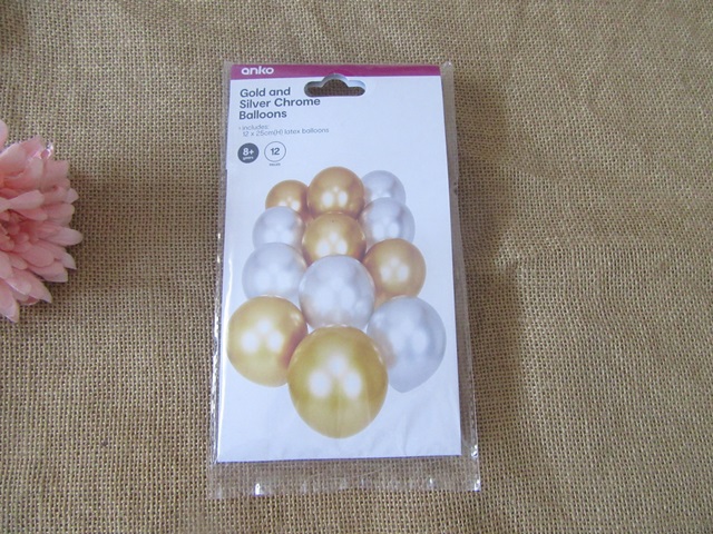 4Packs x 12Pcs Gold and Silver Chrome Balloons Party Wedding - Click Image to Close