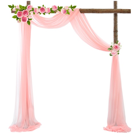 1Pc Pink Wedding Arch Chiffon Backdrop Curtain Drapes Background - Click Image to Close