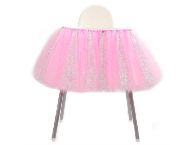 1Pc Pink Tutu Skirt High Chair Tulle Table Cover Party Favor