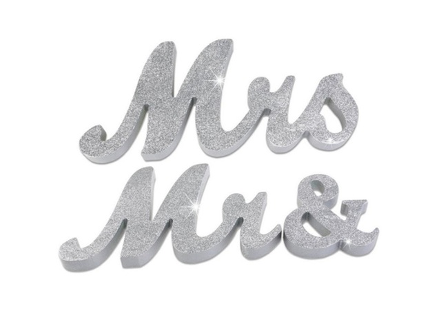 1Set Silver Large Size Mr & Mrs Wedding Sign Decoration