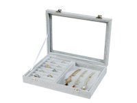 1Pc Grey 2in1 Ring Necklace Display Plate Jewellery Case w/Lid