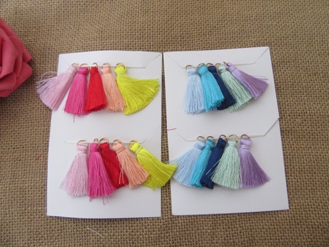 12Sheet x 10Pc Cotton Tassel Pendant w/Loop Keyring Jewelry - Click Image to Close