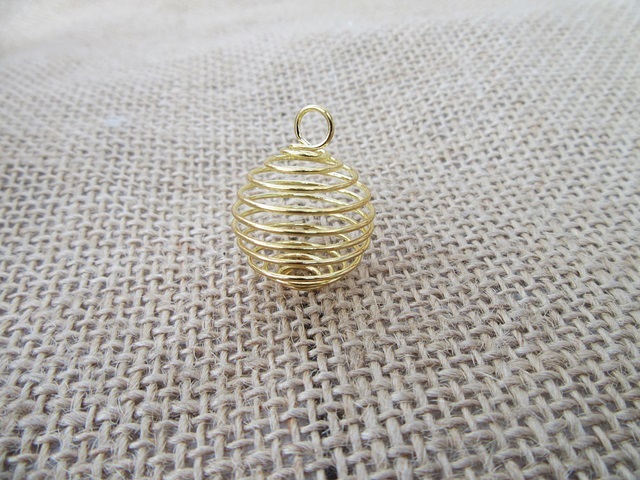 50 Golden Spiral Bead Cages Pendants Findings 25x20mm Size - Click Image to Close