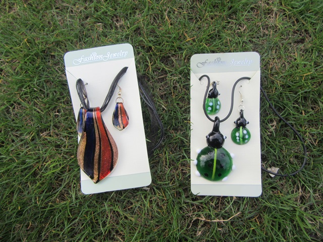 6Sets Glaze Foil Glass Pendant with Matched Earrings - Click Image to Close