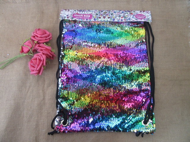 3Pcs Shiny Sequin Drawstring Backpack Lightweight Shoulder Rucks