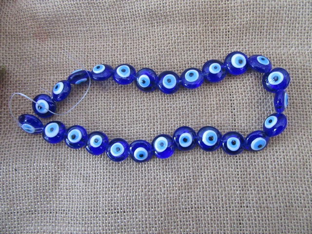 25Pcs Blue Handmade Flat Round Evil Eye Lampwork Beads Charms - Click Image to Close
