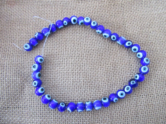 48Pcs Blue Handmade Round Evil Eye Lampwork Beads Charms 8mm - Click Image to Close