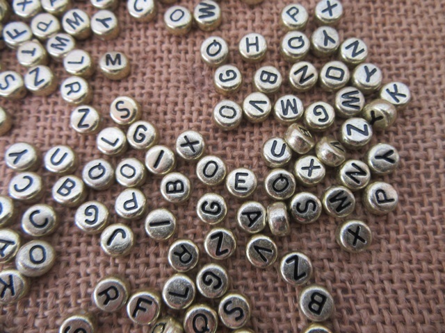 950 Golden Flat Round Alphabet Letter Beads 6mm with Can