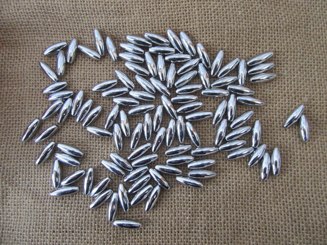 500Pcs Silver Faux Rice Beads Loose Beads 6x18mm - Click Image to Close