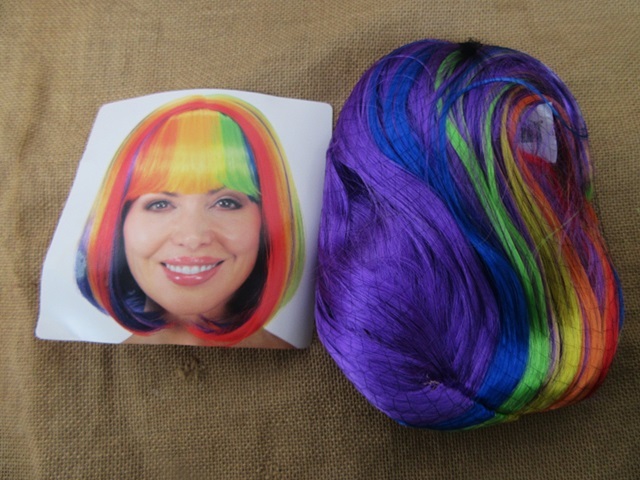 2Pcs Rainbow Color Bob Wig Synthetic Short Straight Cosplay Wig 2Pcs Rainbow Color Bob Wig Synthetic Short Straight Cosplay Wig