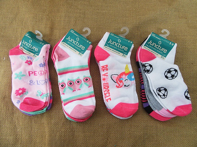 4Pack x 3Pair Girls Cotton Low Cut Ankle Socks 5-9 Size - Click Image to Close