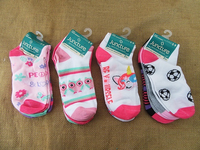4Pack x 3Pair Girls Cotton Low Cut Ankle Socks 5-9 Size