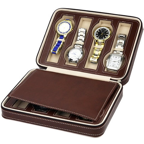 1Pc Brown Watch Storage 8 Compartment Display Case - Click Image to Close