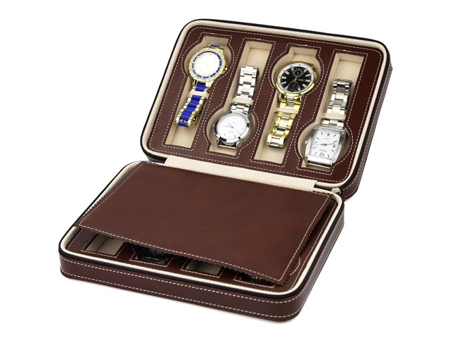 1Pc Brown Watch Storage 8 Compartment Display Case - Click Image to Close