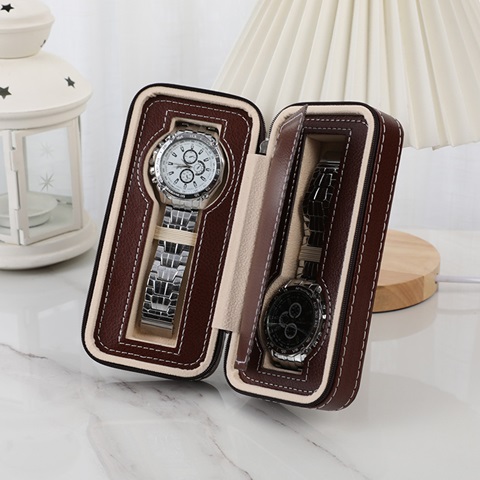 1Pc Brown Watch Storage 2 Compartment Display Case - Click Image to Close