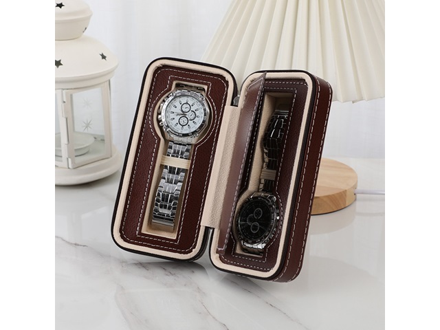 1Pc Brown Watch Storage 2 Compartment Display Case - Click Image to Close