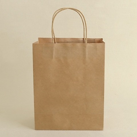 50 Light Coffee Kraft Paper Bags with Carrying Strap 15x8x21cm - Click Image to Close