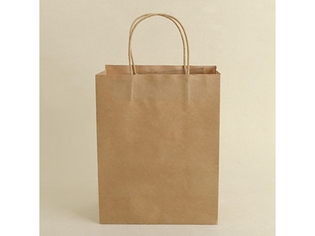 50 Light Coffee Kraft Paper Bags with Carrying Strap 15x8x21cm - Click Image to Close