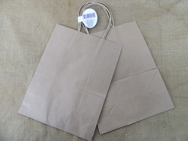 12Pcs Brown Kraft Paper Bags with Carrying Strap 26x20x11cm 12Pcs Brown Kraft Paper Bags with Carrying Strap 26x20x11cm