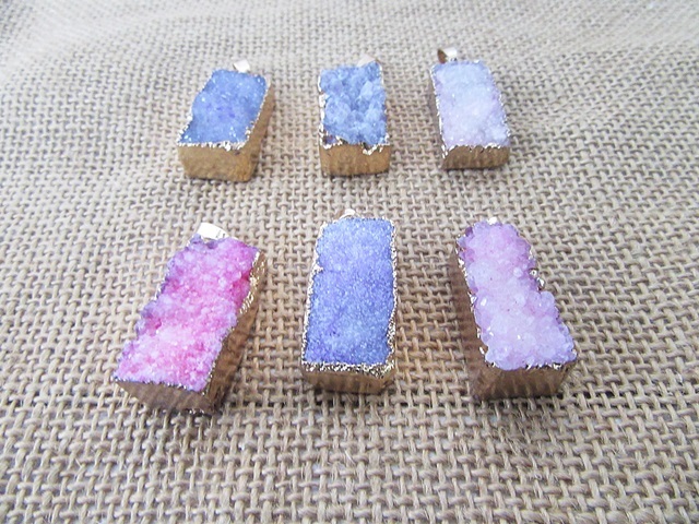 6Pcs Rectangle Unground Gemstone Nugget Charm Pendant Necklace