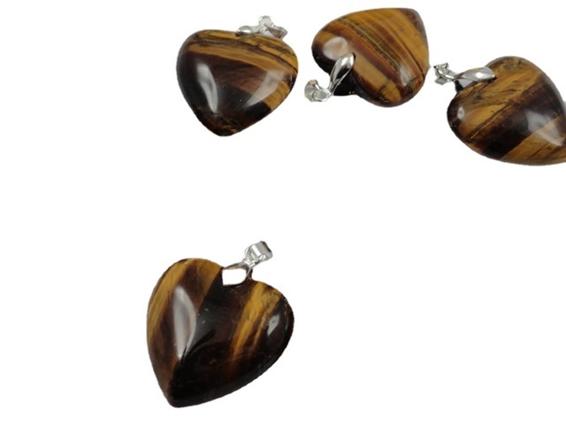 50 Gemstone Tiger Eye Love Heart Charms Pendants 20mm