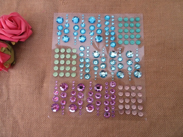 6Sheet x 210Pc Adhesive Rhinestone Stickers Paper Scrapbooking