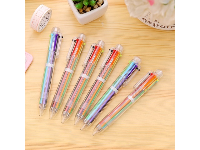 10Pcs Clear 6 Color Automatic Ballpoint Pen Ballpens - Click Image to Close