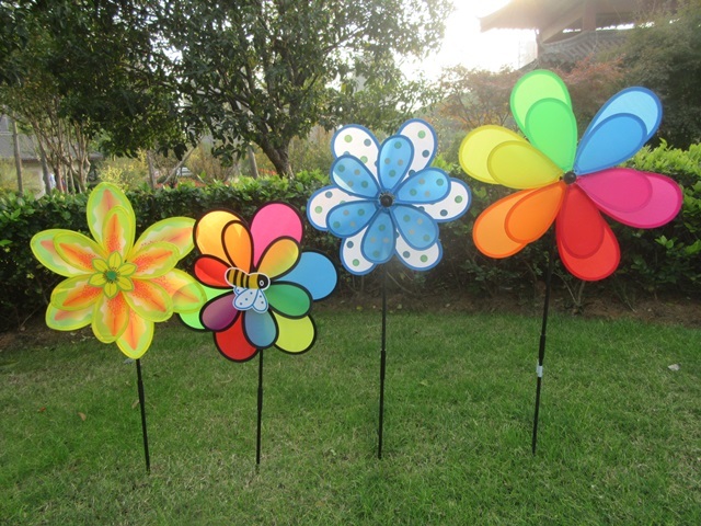 4Pcs Silk Jumbo Flower Windmill Wind Spinner Garden Decor - Click Image to Close