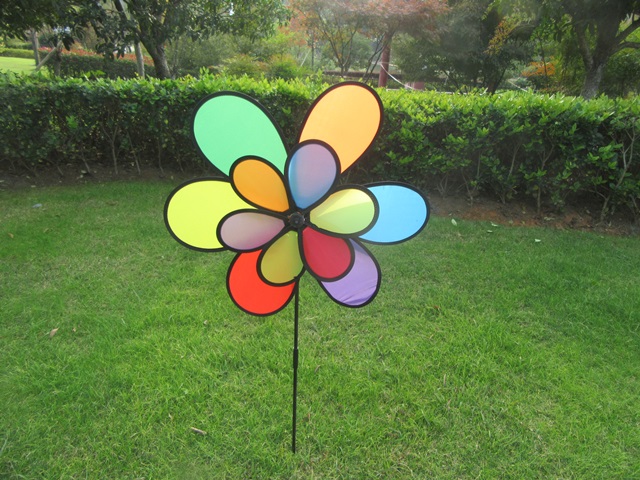3Pcs Silk Jumbo Double Flower Windmill Wind Spinner Garden Decor - Click Image to Close